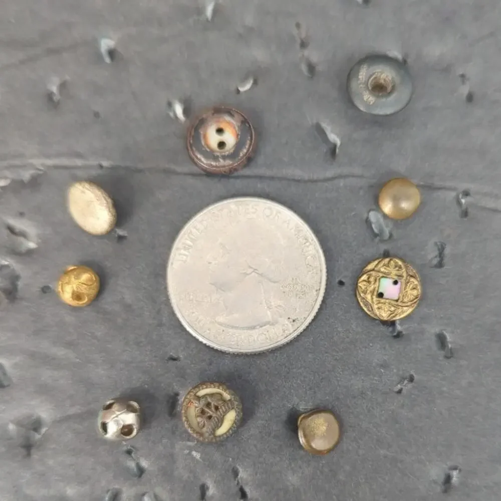 LOT J of 10 Antique Vintage Victorian Brass Mixed Materials Buttons ESTATE FIND